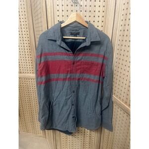 Banana Republic Standard Fit Men's‎ Gray Red Stripe Button Up Long Sleeve Size L